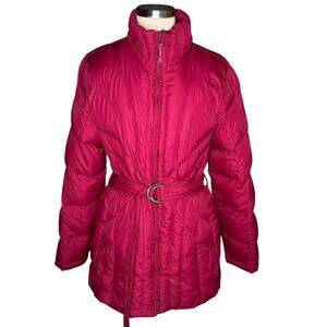 LL BEAN Vibrant Magenta Belted Down Puffer Jacket Women's Size Medium Winter